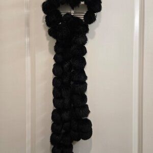 Extra Long Black Rabbit Fur Pompom Scarf #2